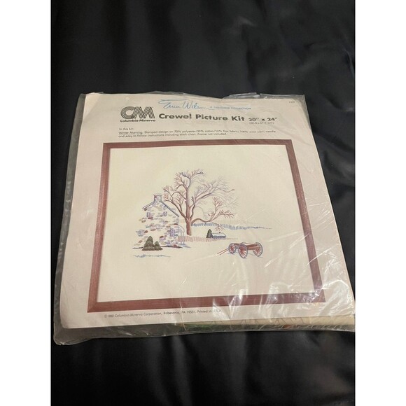1980 NOS Columbia-Minerva Erica Wilson Crewel Picture Kit Winter Morning 20x24 - Picture 1 of 7